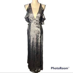 NWT ✨Topshop Silver Metallic Foil Cold Shoulder Maxi Dress ✨